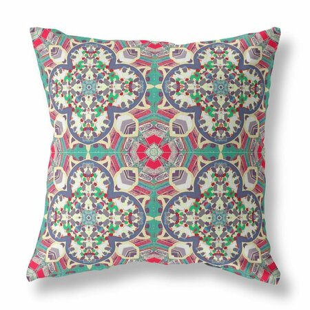 PALACEDESIGNS 16 in. Cloverleaf Indoor Outdoor Zippered Throw Pillow Green Gray & Pink PA3108900